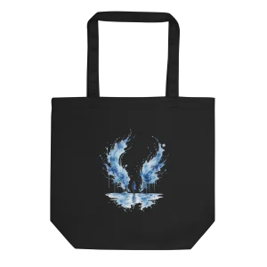Black Tote Bag with Abstract Blue Watercolor Splash Art