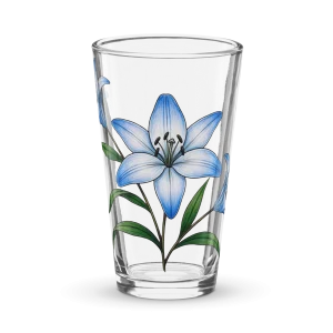 Clear Pint Glass with Elegant Blue Lily Floral Design