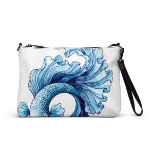 White Wristlet Pouch with Elegant Blue Betta Fish Design